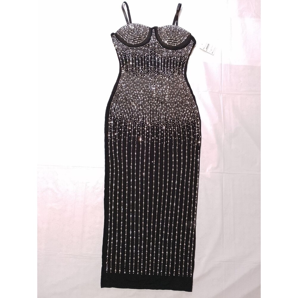 Bodycon Midi Dress with Rhinestone